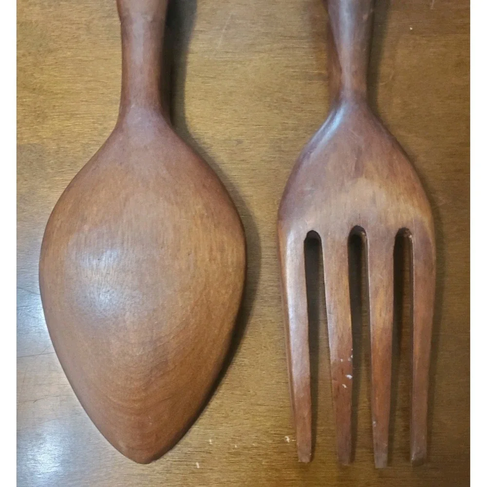 Vintage Hand Carved Wooden Fork and Spoon 20